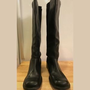 Pazzo Black Leather & Stretch Panel Knee High Boots Size 7 2'' Heel